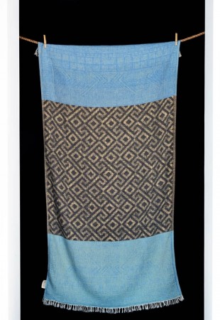 KARYSTOS Beach towel , BLACK & MUSTARD, PARL.BLUE& EUCALYPTUS | HAMMAM HÅNDKLE